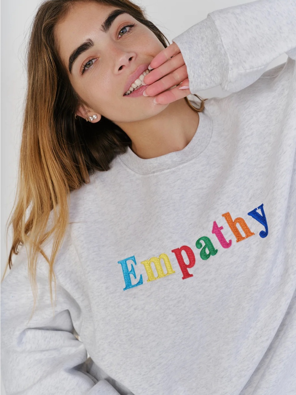 The Mayfair Group Light Gray 'Empathy' Embroidered Crewneck Sweatshirt ✨